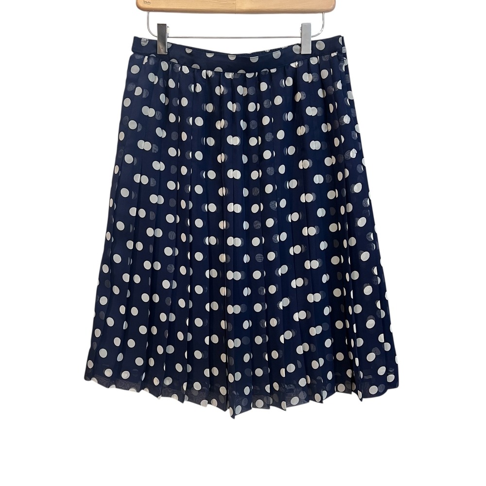 Anne Crimmins for Umi Collections  Blue White Polka Dot Silk‎ Skirt Pleated Sz8